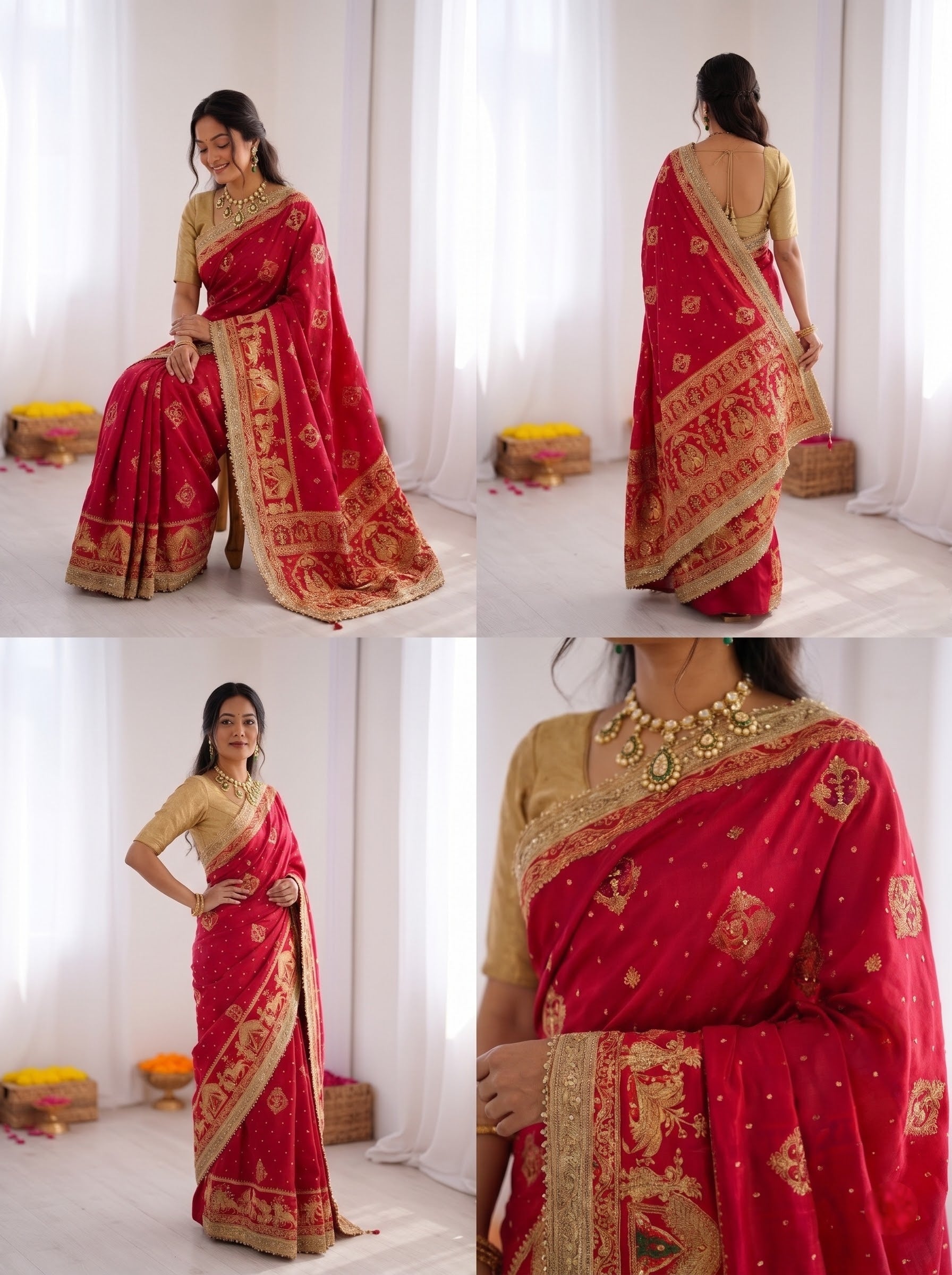 Rani Pink Hand Ghungroo with Meena Work Saree – Satin Jacquard Bridal
